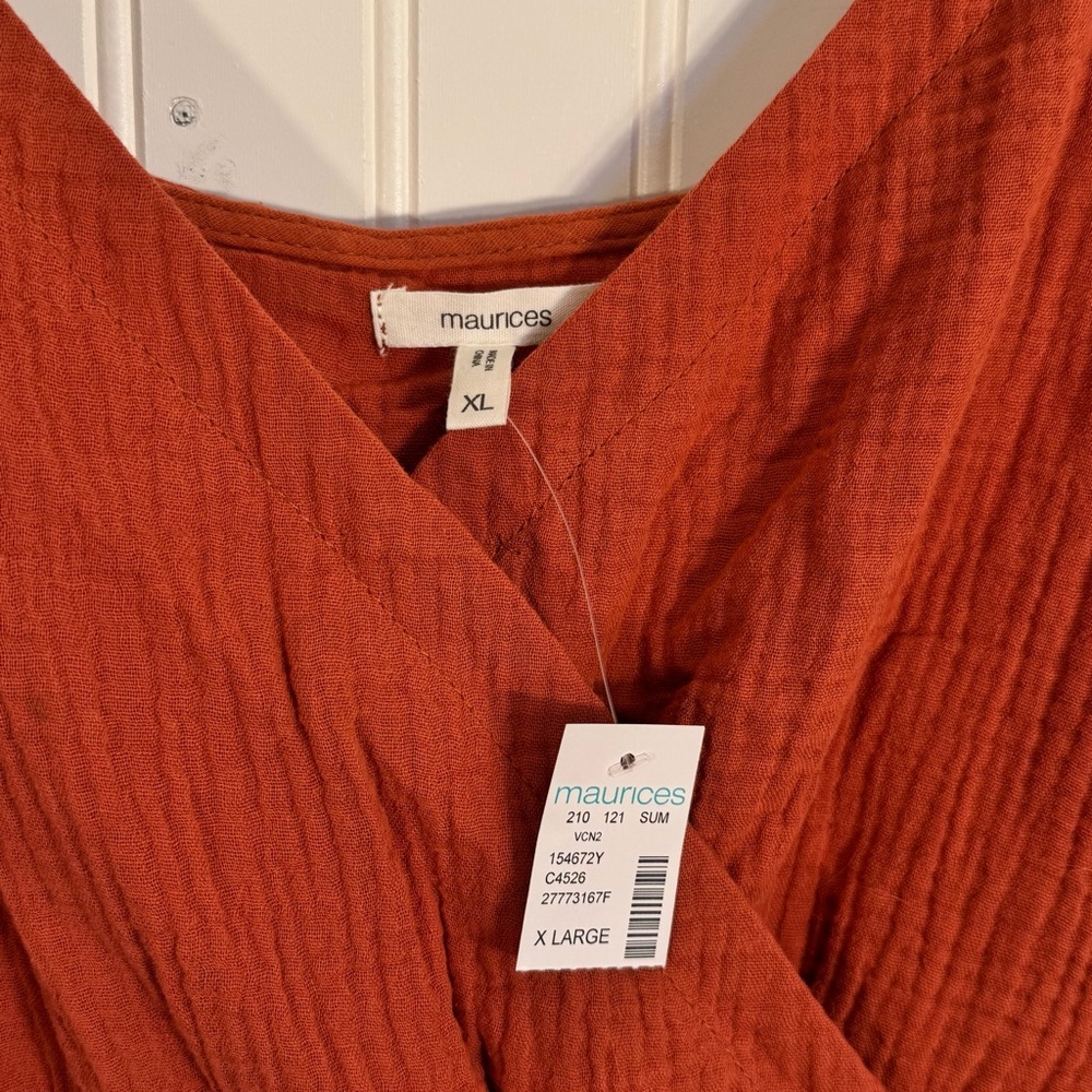 Maurice’s Textured Gauze V Neck Tulip Hem Wrap Mini Dress 100% Cotton Size XL - Picture 9 of 13